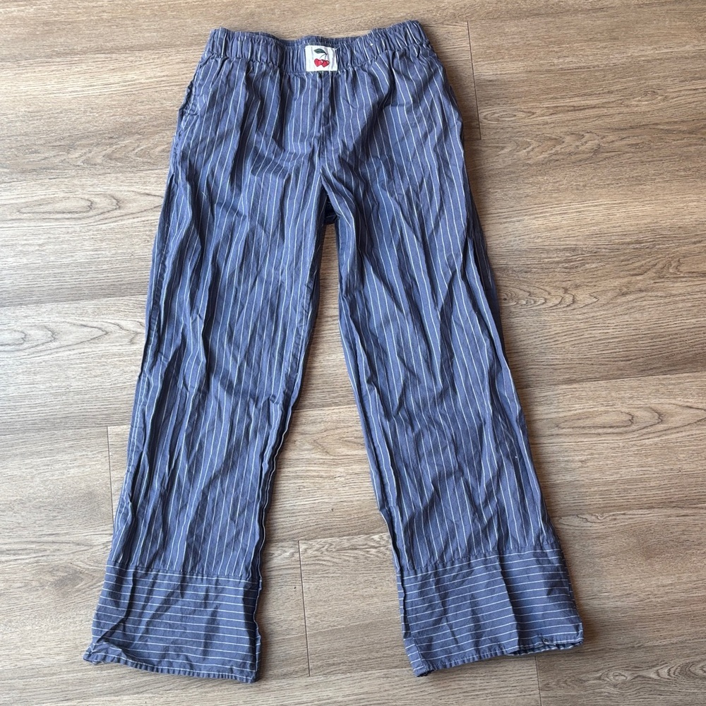 Project Rebel Navy Pinstripe Elastic waist Wide Leg Cotton Pajama Pants